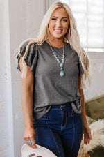 Dark Grey Layered Ruffle Short Sleeve Round Neck Top - MarkoFit