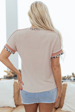 Jet Stream Leopard Patchwork Corded Knit Crew Neck T Shirt - MarkoFit