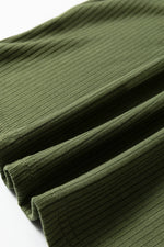 Jungle Green Solid Color Ribbed Ruffled Short Sleeve T Shirt - MarkoFit