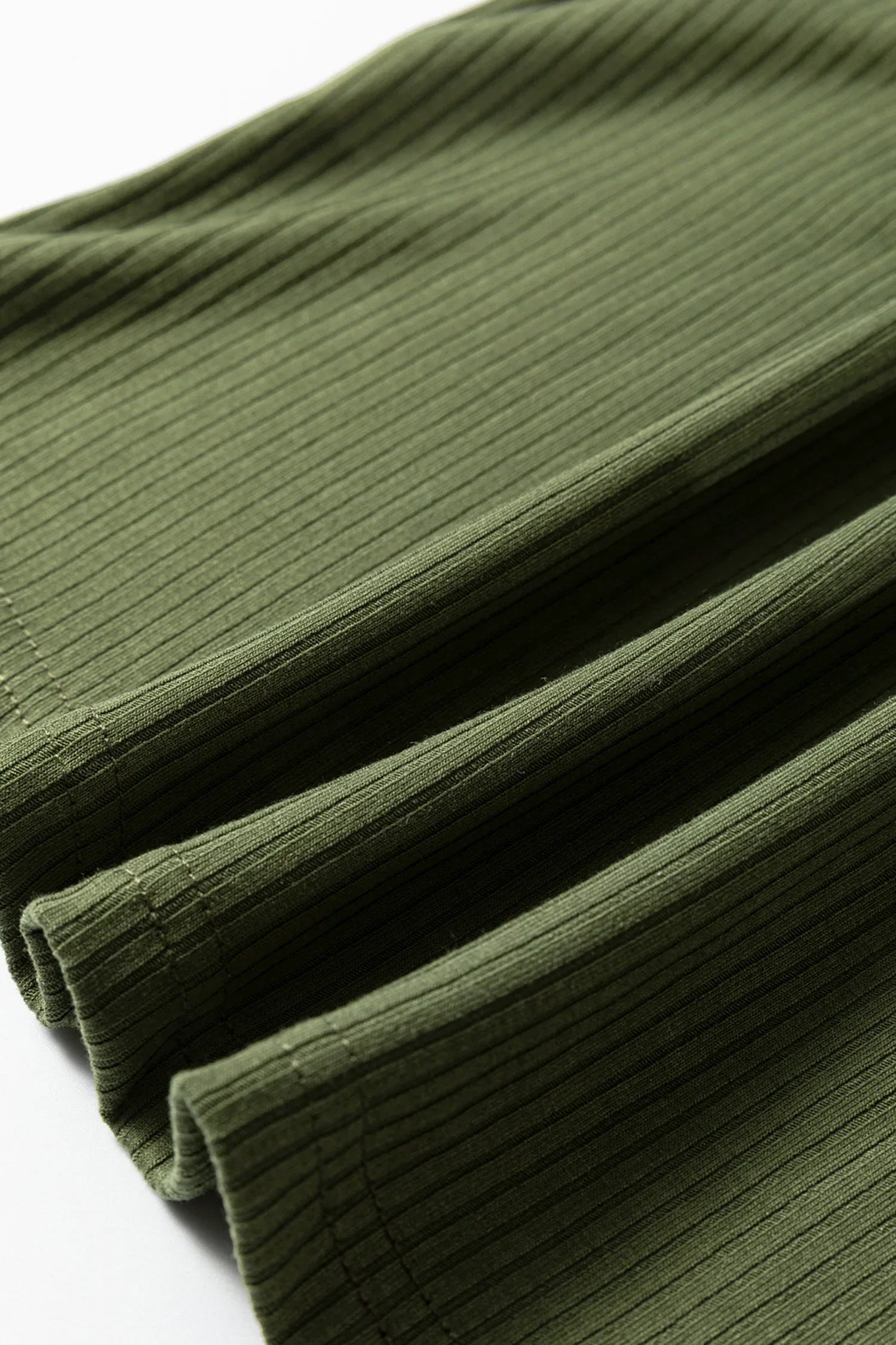 Jungle Green Solid Color Ribbed Ruffled Short Sleeve T Shirt - MarkoFit