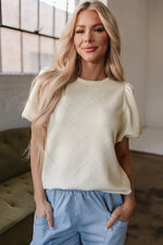Oatmeal Textured Puff Sleeve T-shirt - MarkoFit