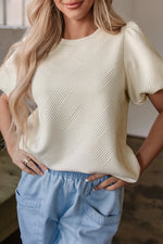 Oatmeal Textured Puff Sleeve T-shirt - MarkoFit