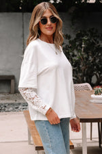 White Lace Long Sleeve Insert Drop Shoulder Tee - MarkoFit