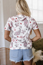 White Vintage Paisley Mock Neck T Shirt - MarkoFit