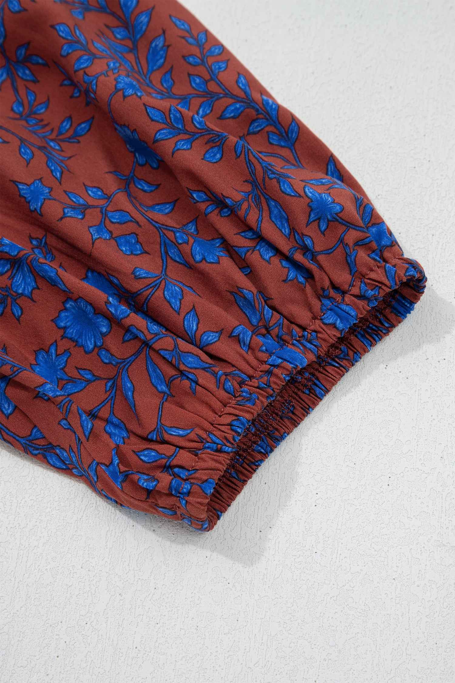 Brown 3/4 Puff Sleeve Tiered Loose Floral Dress