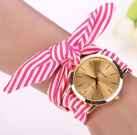Women Wristwatch Stripe Floral Cloth Band Clock - MarkoFit