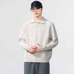 Solid Color Casual Turn-Down Collar Knit Sweater Men Loose Fit Sweater - MarkoFit
