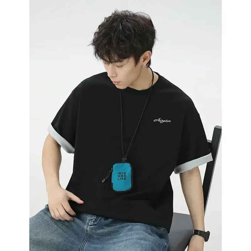 Short sleeved letter embroidered T-shirt for men - MarkoFit