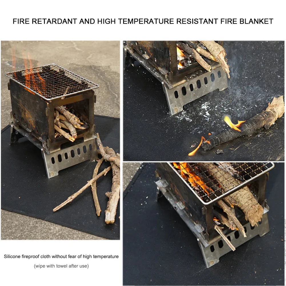 Outdoor camping silicone fireproof cloth picnic barbecue insulation pad flame retardant cloth high temperature fire blanket fiberglass cloth - MarkoFit
