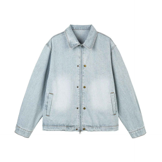 Loose Stripe Denim Jacket Japanese Retro Style Casual Fit - Stylish Winter Clothes for Women - MarkoFit