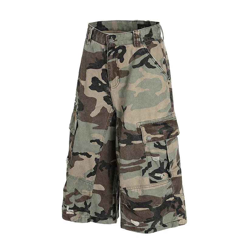 Patch hole camouflage cropped pants for men - MarkoFit
