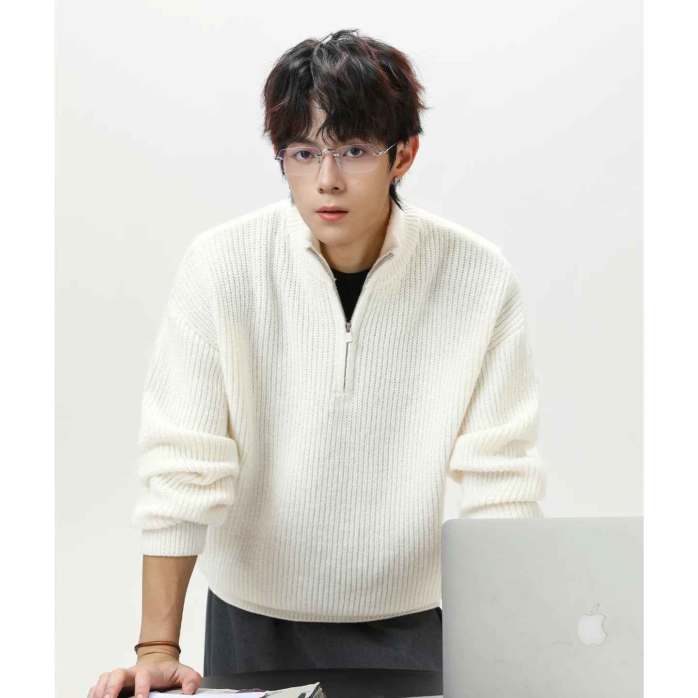 Half zip stand up collar sweater for men - MarkoFit