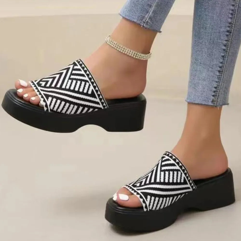 Open Toe Platform Cloth Sandals - MarkoFit