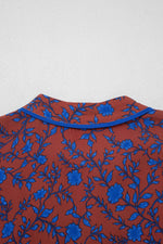 Brown 3/4 Puff Sleeve Tiered Loose Floral Dress