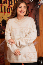 Apricot Plus Size Western Aztec Print Loose Sweater - MarkoFit