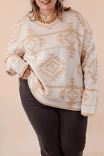 Apricot Plus Size Western Aztec Print Loose Sweater - MarkoFit