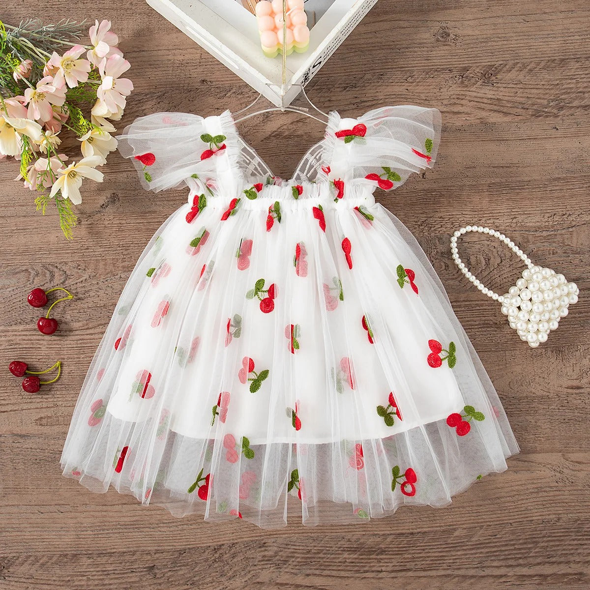 Girls' Dress Summer Floral Mesh Little Flying Sleeve Baby Girl Dress