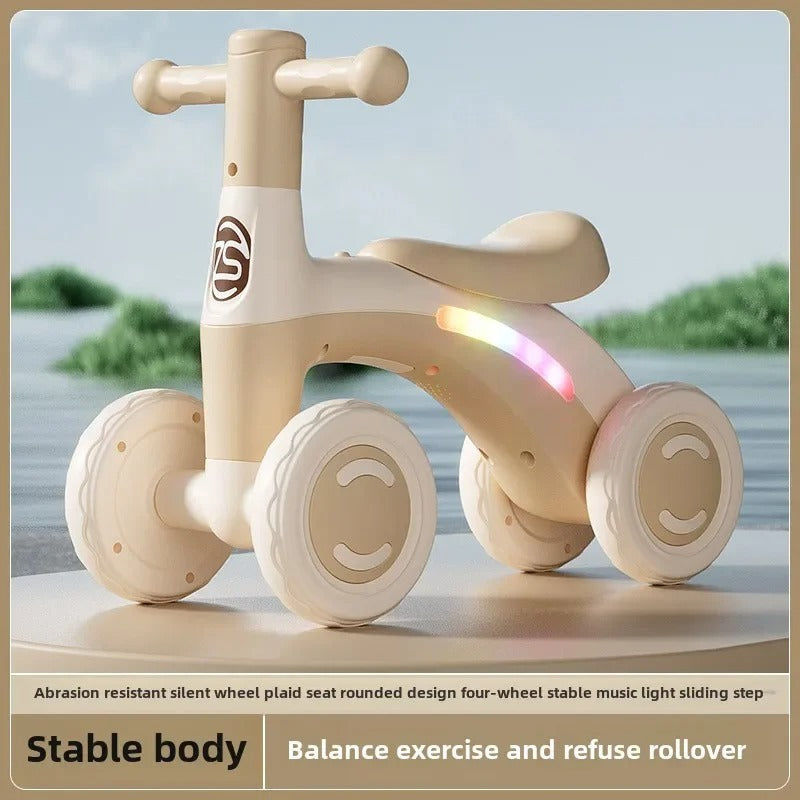 Anti-Tip Baby Balance Bike Ages 1-3 4-Wheel Silent Glider Walker Toy