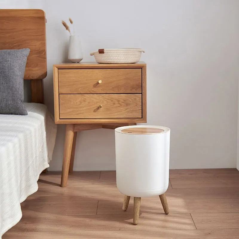 Wooden High Foot Trash Can For Bathroom Creative Kitchen