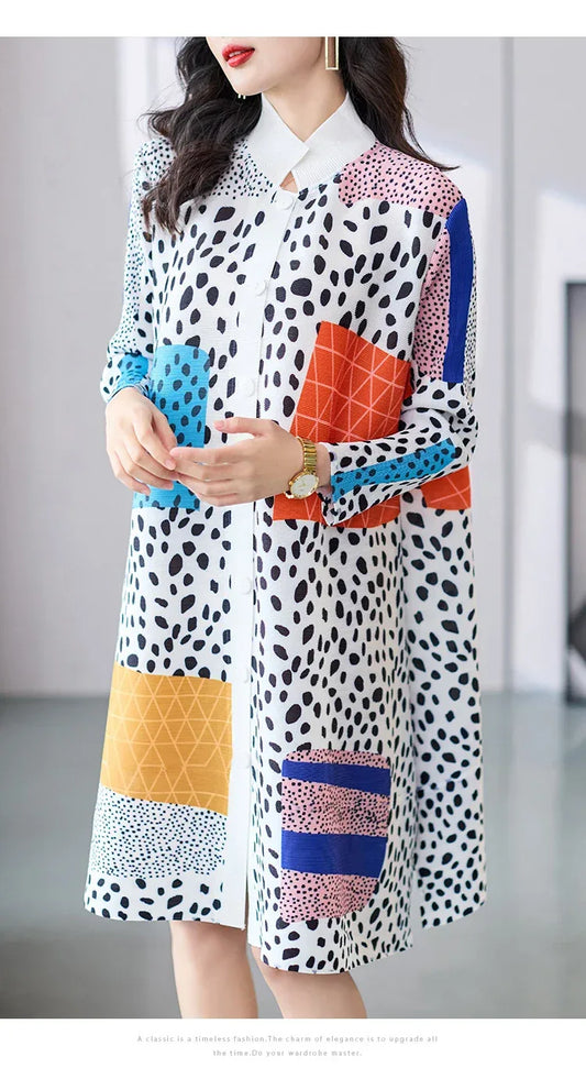 Elastic Plus Size Casual Dresses For Women Fashion New In Irregular Patchwork Printing Long Sleeve Women's Dress Clothes - MarkoFit