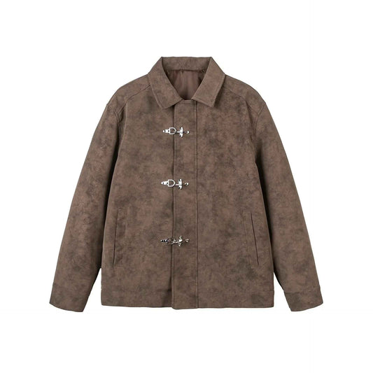 Distressed Metal Plane Buckle Loose Versatile PU Leather Jacket - Stylish Winter Clothes for Women - MarkoFit