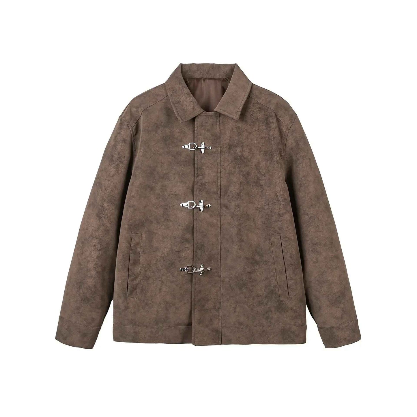 Distressed Metal Plane Buckle Loose Versatile PU Leather Jacket - Stylish Winter Clothes for Women - MarkoFit