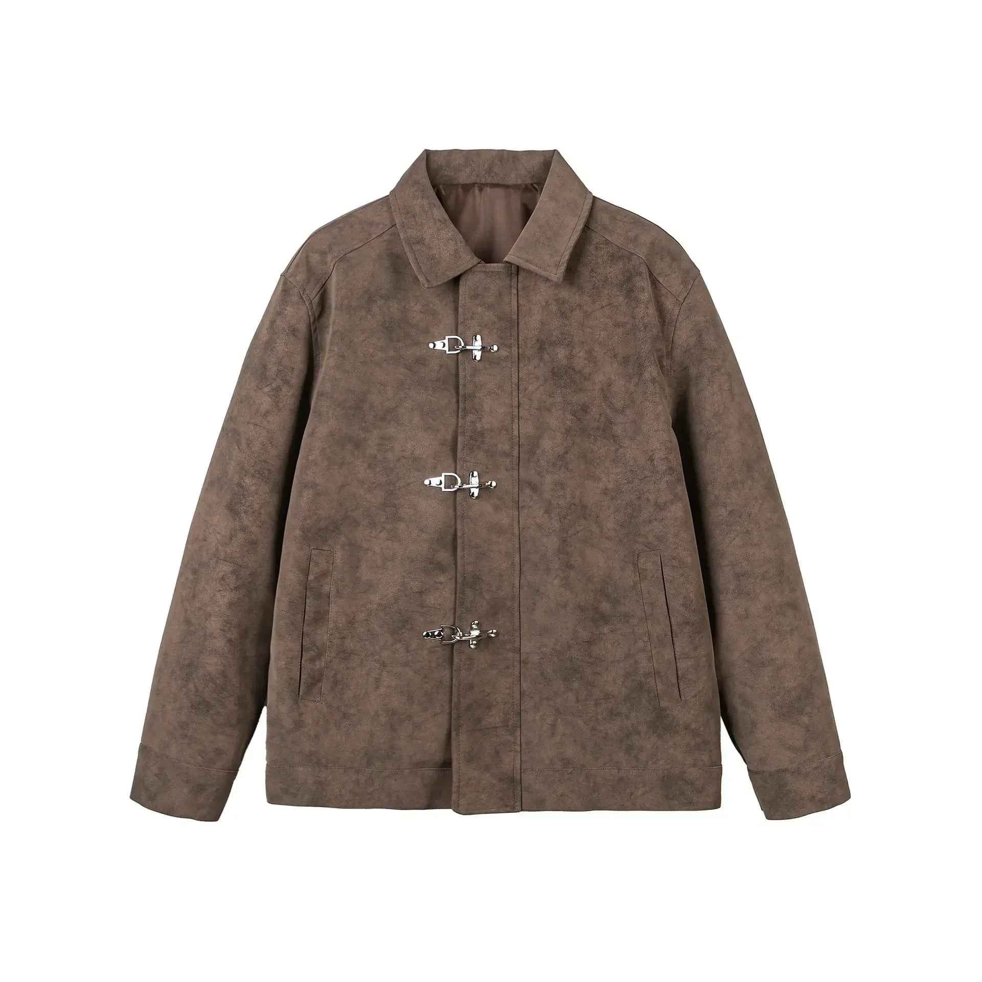 Distressed Metal Plane Buckle Loose Versatile PU Leather Jacket - Stylish Winter Clothes for Women - MarkoFit