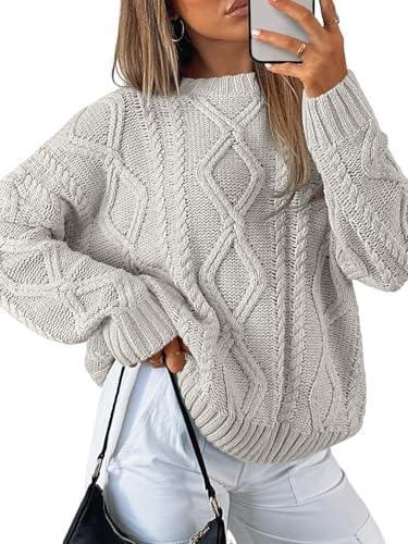 Trendy Queen Women's Oversized Cable Knit Crewneck Sweater | MarkoFit - MarkoFit