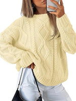Trendy Queen Women's Oversized Cable Knit Crewneck Sweater | MarkoFit - MarkoFit