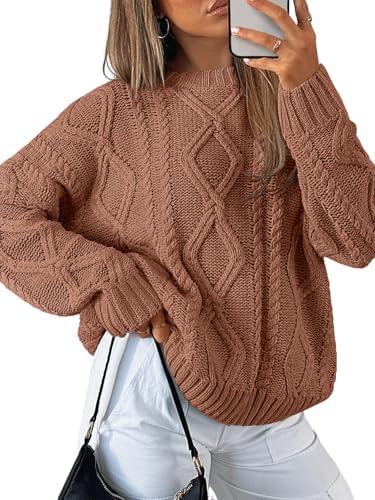 Trendy Queen Women's Oversized Cable Knit Crewneck Sweater | MarkoFit - MarkoFit