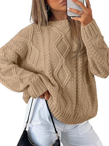 Trendy Queen Women's Oversized Cable Knit Crewneck Sweater | MarkoFit - MarkoFit