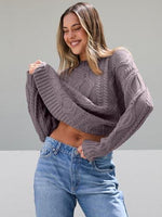 Trendy Queen Women's Oversized Cable Knit Crewneck Sweater | MarkoFit - MarkoFit