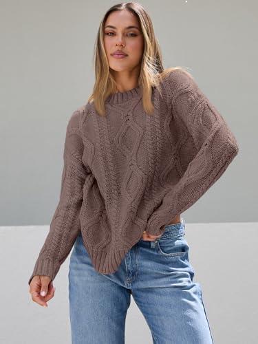 Trendy Queen Women's Oversized Cable Knit Crewneck Sweater | MarkoFit - MarkoFit