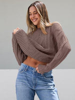 Trendy Queen Women's Oversized Cable Knit Crewneck Sweater | MarkoFit - MarkoFit