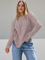 Trendy Queen Women's Oversized Cable Knit Crewneck Sweater | MarkoFit - MarkoFit