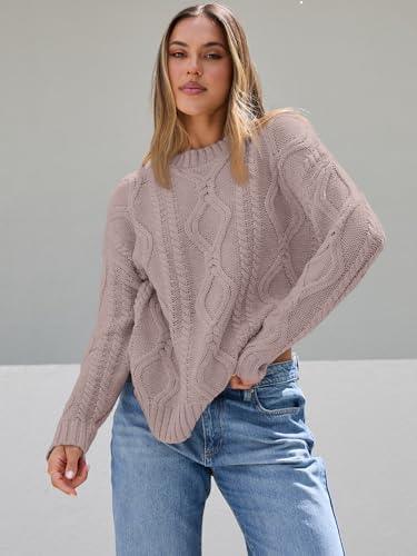 Trendy Queen Women's Oversized Cable Knit Crewneck Sweater | MarkoFit - MarkoFit
