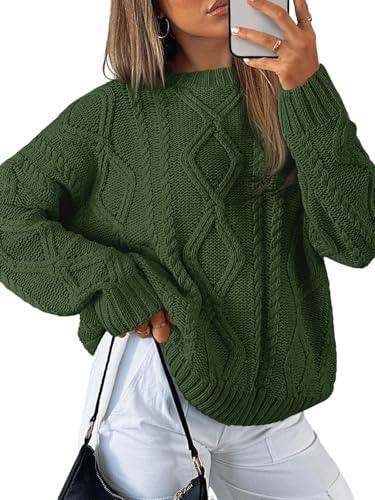 Trendy Queen Women's Oversized Cable Knit Crewneck Sweater | MarkoFit - MarkoFit