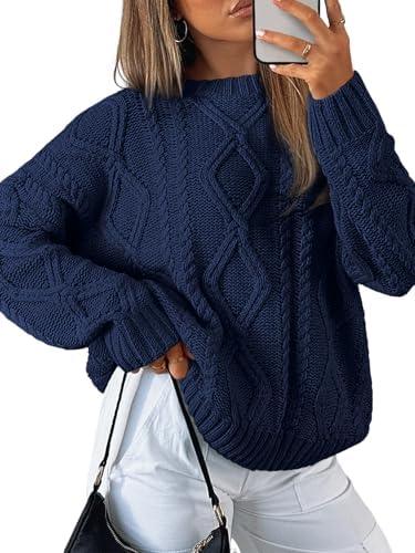 Trendy Queen Women's Oversized Cable Knit Crewneck Sweater | MarkoFit - MarkoFit