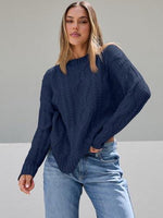 Trendy Queen Women's Oversized Cable Knit Crewneck Sweater | MarkoFit - MarkoFit