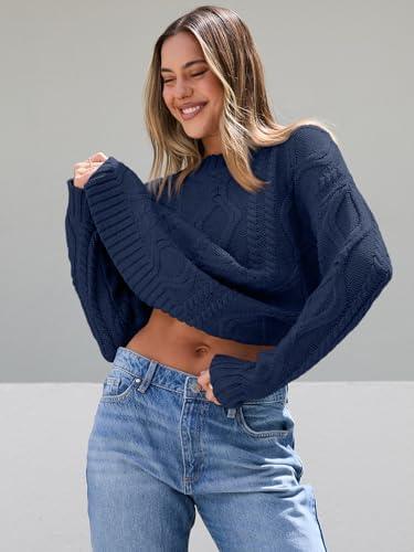 Trendy Queen Women's Oversized Cable Knit Crewneck Sweater | MarkoFit - MarkoFit