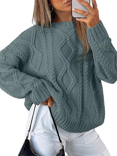 Trendy Queen Women's Oversized Cable Knit Crewneck Sweater | MarkoFit - MarkoFit