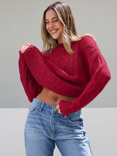 Trendy Queen Women's Oversized Cable Knit Crewneck Sweater | MarkoFit - MarkoFit
