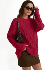 Trendy Queen Women's Oversized Cable Knit Crewneck Sweater | MarkoFit - MarkoFit
