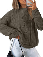 Trendy Queen Women's Oversized Cable Knit Crewneck Sweater | MarkoFit - MarkoFit