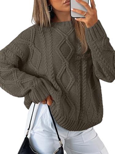 Trendy Queen Women's Oversized Cable Knit Crewneck Sweater | MarkoFit - MarkoFit