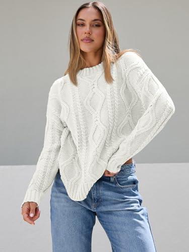 Trendy Queen Women's Oversized Cable Knit Crewneck Sweater | MarkoFit - MarkoFit