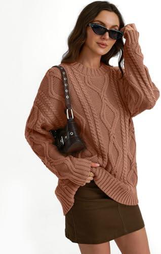 Trendy Queen Women's Oversized Cable Knit Crewneck Sweater | MarkoFit - MarkoFit