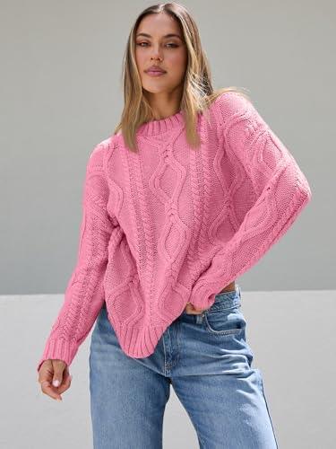 Trendy Queen Women's Oversized Cable Knit Crewneck Sweater | MarkoFit - MarkoFit