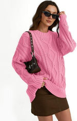 Trendy Queen Women's Oversized Cable Knit Crewneck Sweater | MarkoFit - MarkoFit