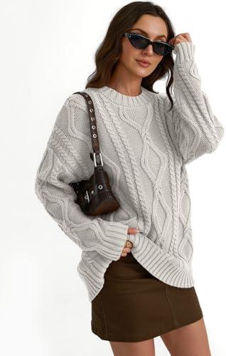Trendy Queen Women's Oversized Cable Knit Crewneck Sweater | MarkoFit - MarkoFit